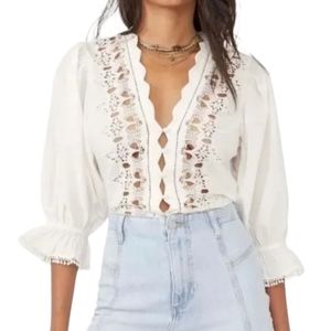 Free People FP Louella Embroidered TOP, Women's XS